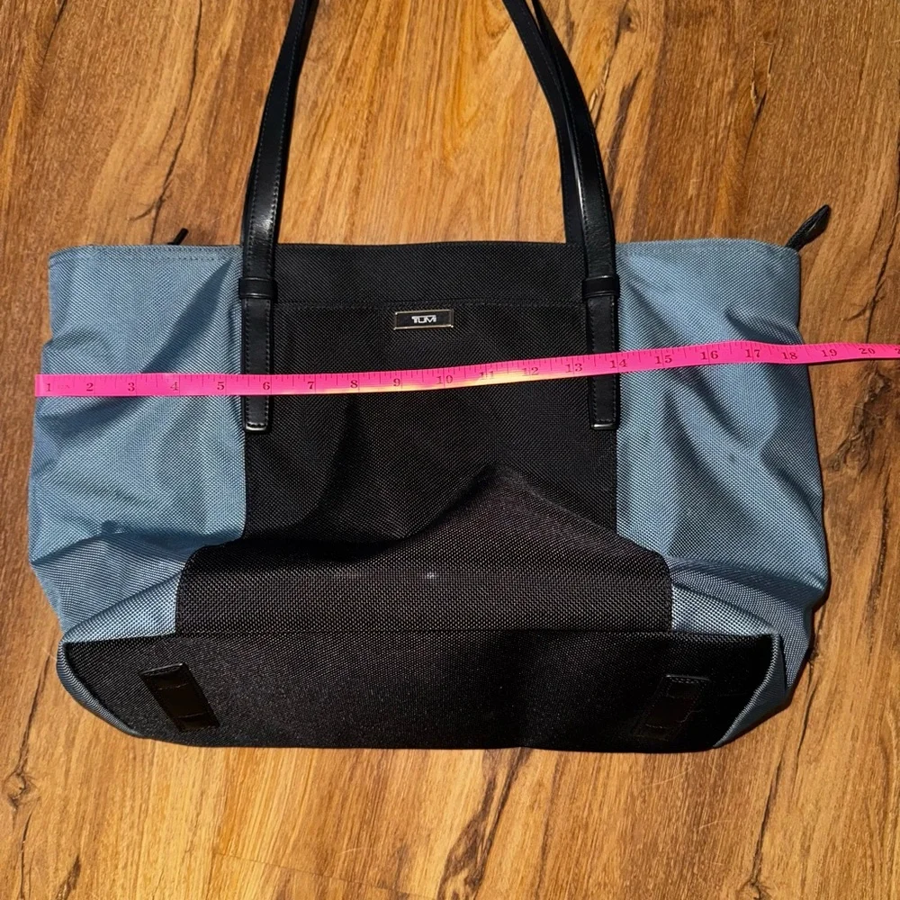 Tumi Two Tone Black and Gray Tote Bag with Modern Design Leather Straps